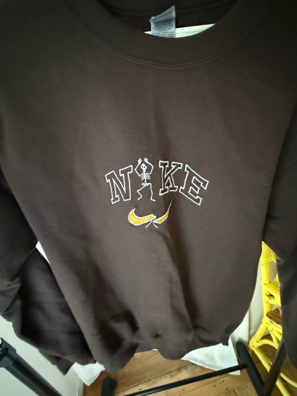 Gildan Brown Crewneck Sweater with Yellow Embroidered Logo